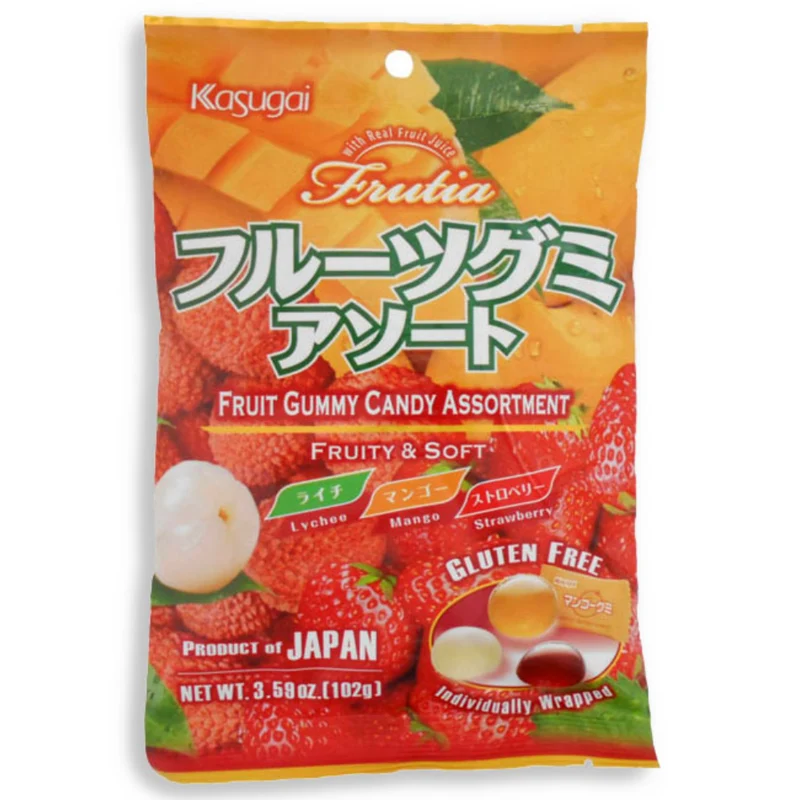 Kasugai Fruit Gummy Candy - Lychee/Mango/Strawberry 102gm