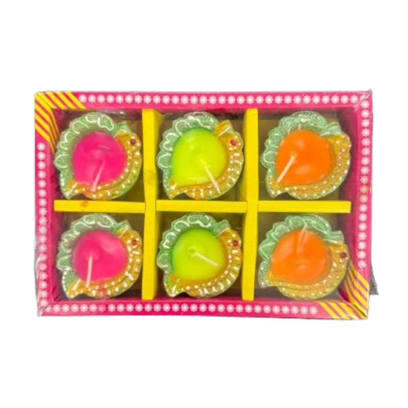 Fancy Clay Diya With Wax (Set of 6)