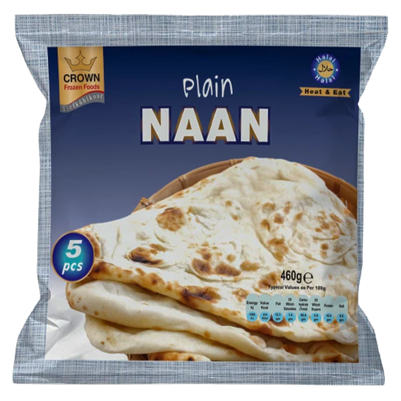 Frozen Crown Tandoori Plain Naan (5pcs) 460gm - Only Berlin Delivery
