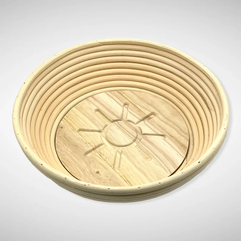 Gärkorb rund (Brotform, Simperl) aus Peddigrohr inkl. Einlegeboden mit Muster (Sonne, Herz)
