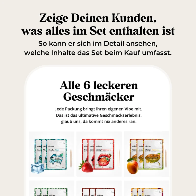Produktseiten Set Inhalt