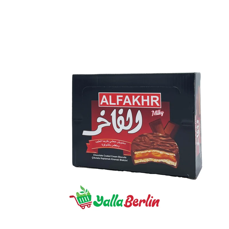 AL FAKHER SANDWICHES, GEFÜLLT MIT MILCHCREME UND IN SCHOKOLADE GETAUCHT.