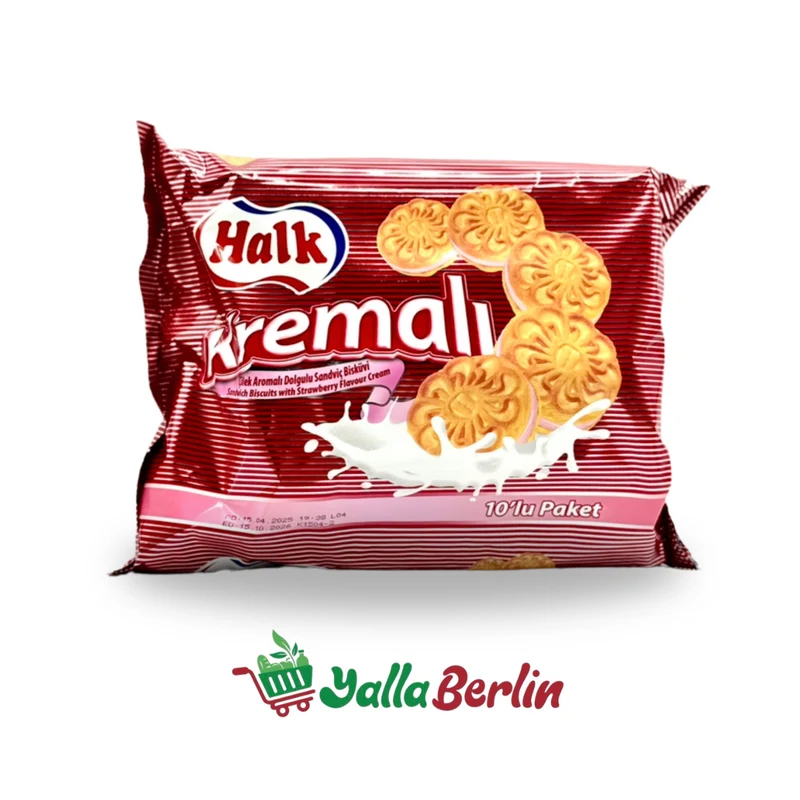 Halk Kremalı - Sandwichkekse mit Erdbeercremefüllung - 10er Pack