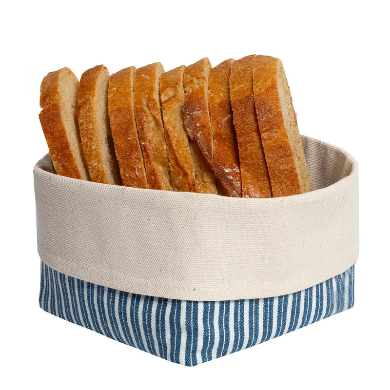 Brotkorb aus Halbleinen, Motiv "Streifen Blau"