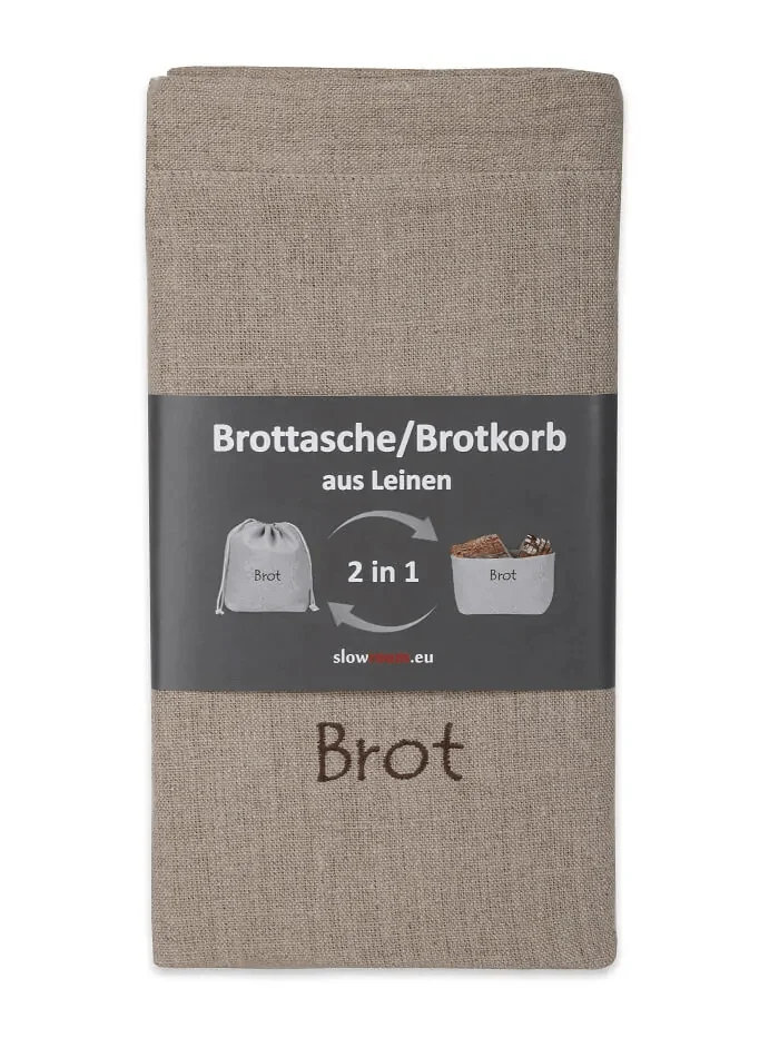 Brotkorb und Brottasche aus Leinen, Motiv "Natur"