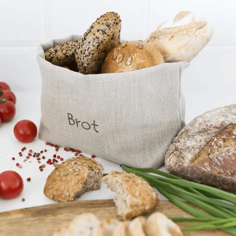 Brotkorb und Brottasche aus Leinen, Motiv "Natur"