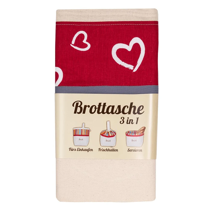 Brotkorb und Brottasche aus Baumwolle, Motiv "Herzen"