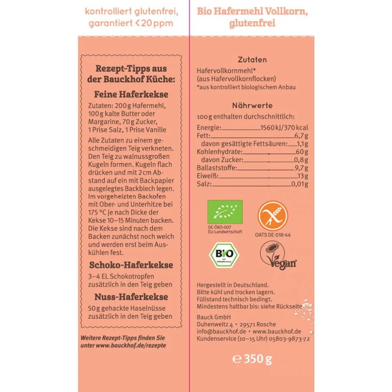 Bio Hafermehl 0,35 Kg