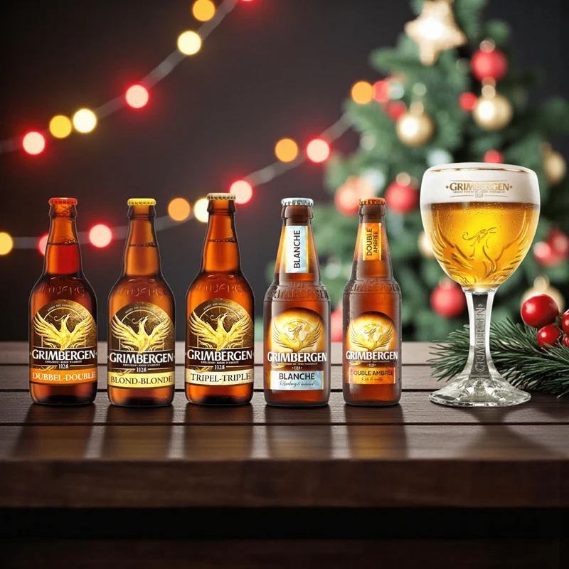 Grimbergen Geschenkset mit Glas – 5 Sorten belgisches Klosterbier + Originalglas