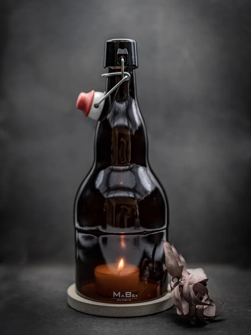 Bier TischLampe + WINDLICHT 2 in1 - Big Bottle in oliv