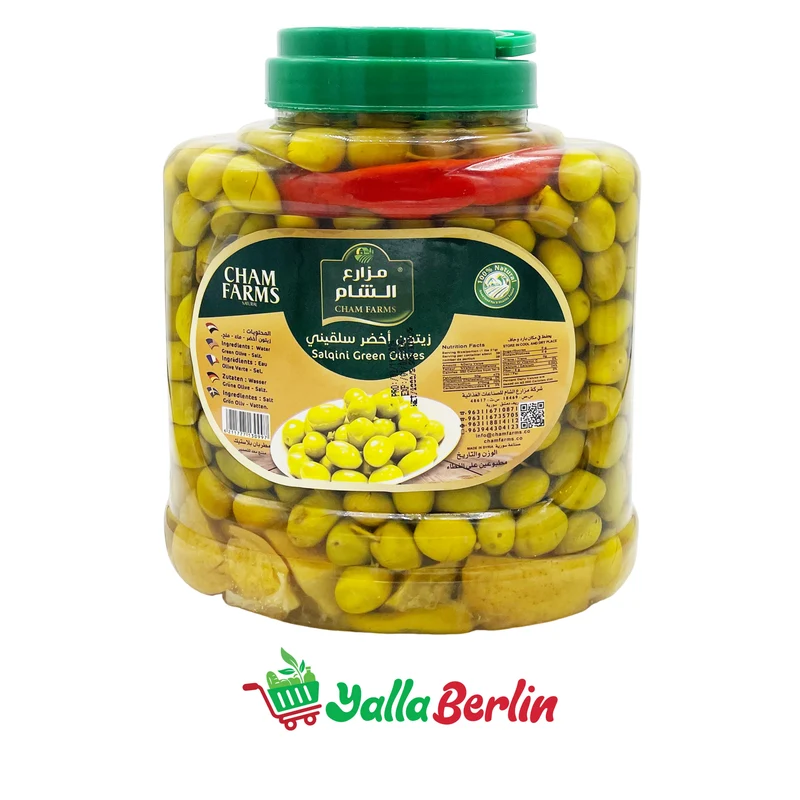 CHAM FARMS GRÜNE SALKINI OLIVEN 2000 Gr Netto