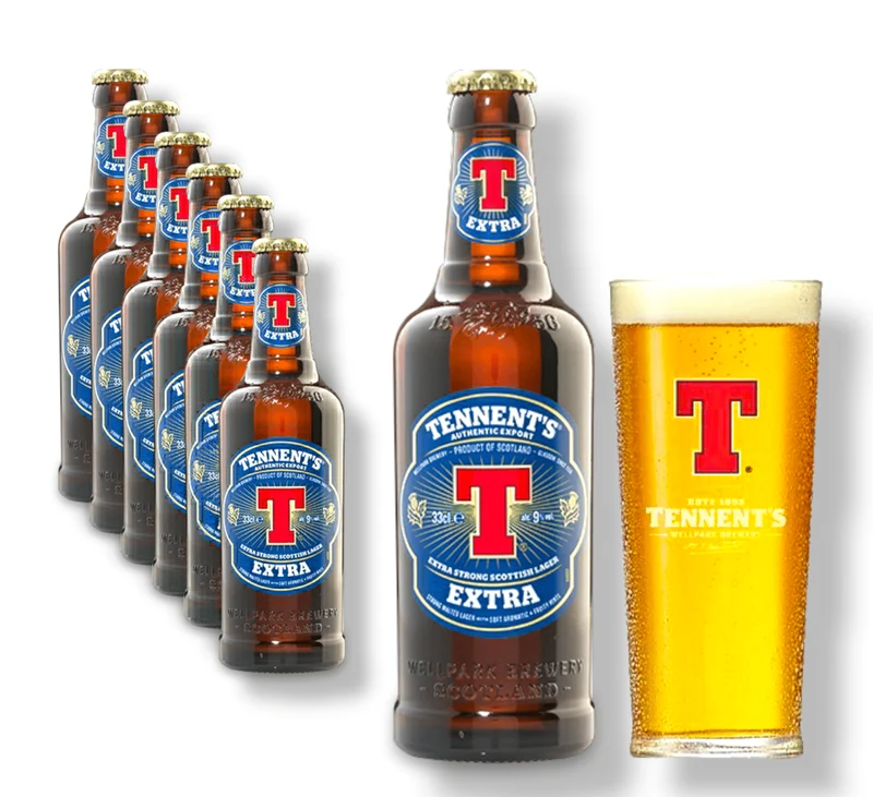 Tennent`s Extra Bier je 0,33l - Extra Strong Scottish Lager mit 9% Vol.