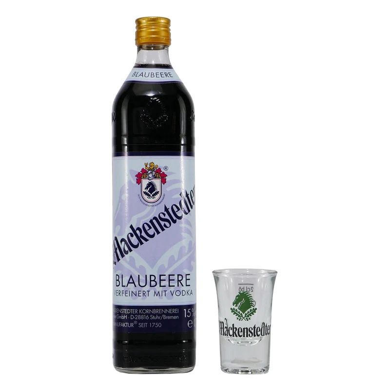 Mackenstedter Blaubeere Likör mit 6x Shotgläser