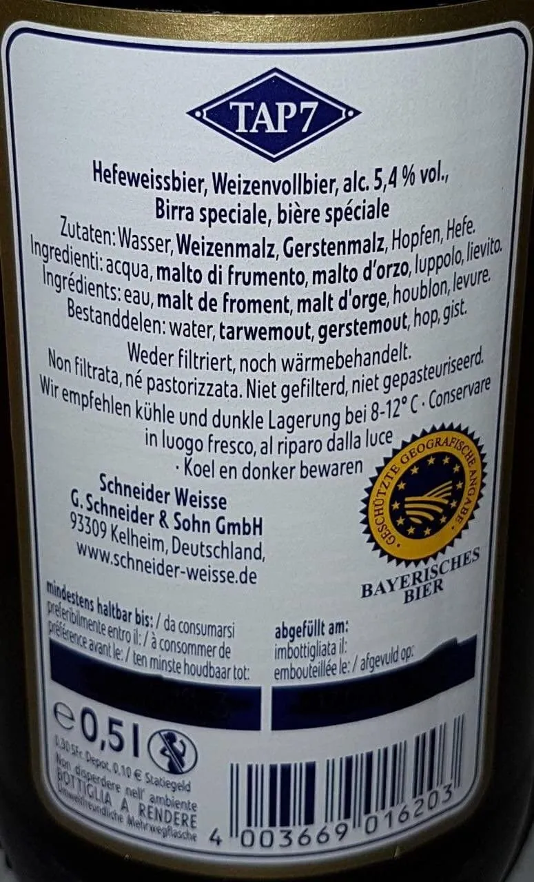 Schneider Weisse Tap 07- Original Weissbier mit 5,4% Vol. 500ml