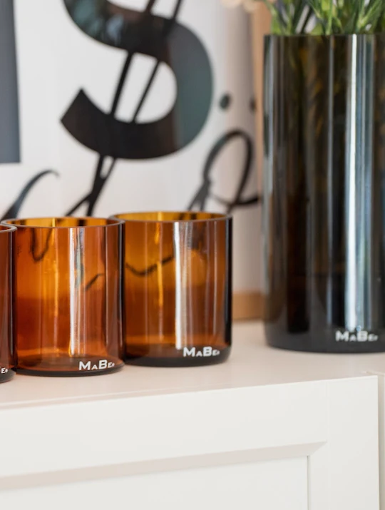 UNIKAT Trinkglas wunderschönes braun - orange aus der echt alten Weinflasche