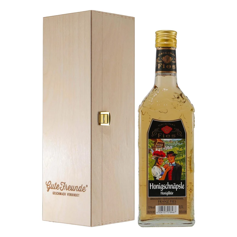 Fies Honigschnäpsle Honiglikör mit Geschenk-Holzkiste