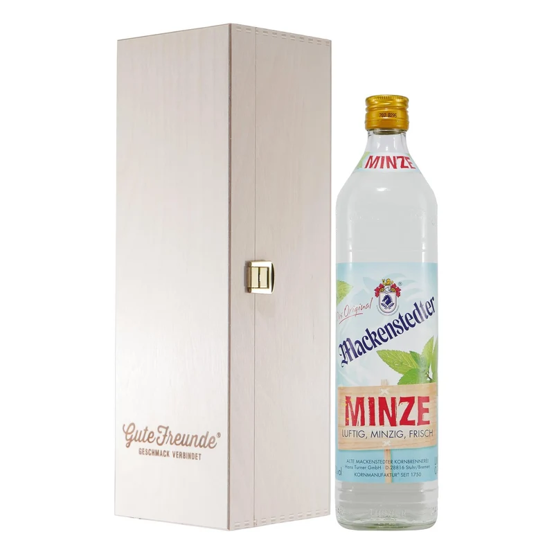 Mackenstedter Minze Likör mit Geschenk-Holzkiste