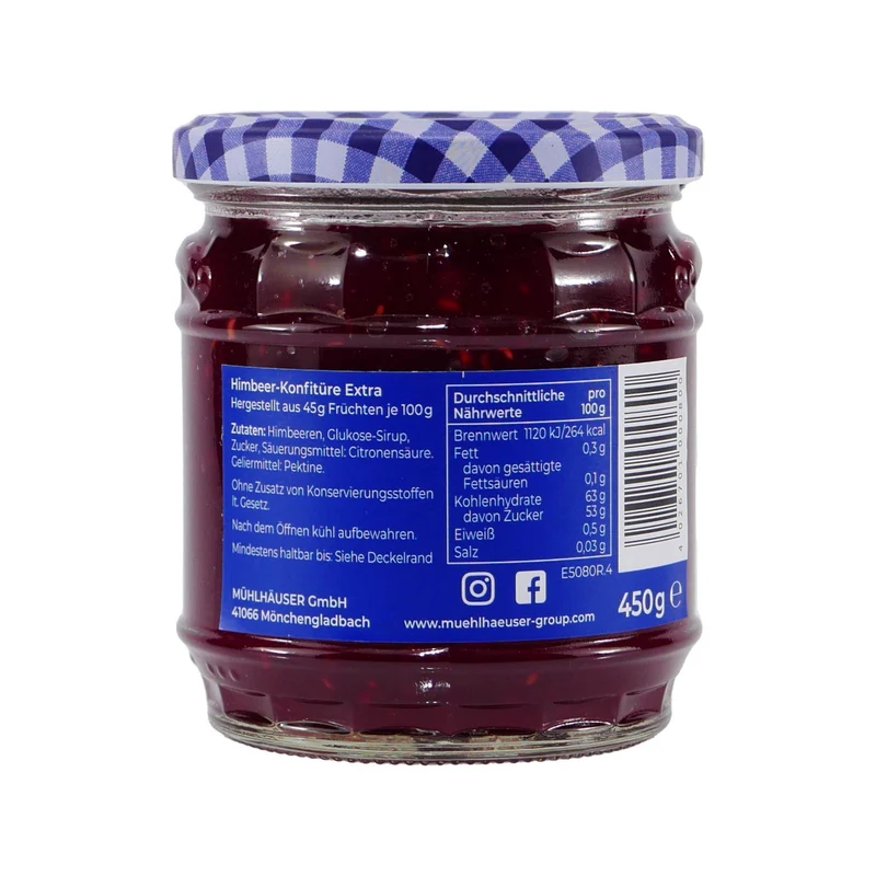 Mühlhäuser Himbeer Konfitüre (8 x 0,45 Kg)