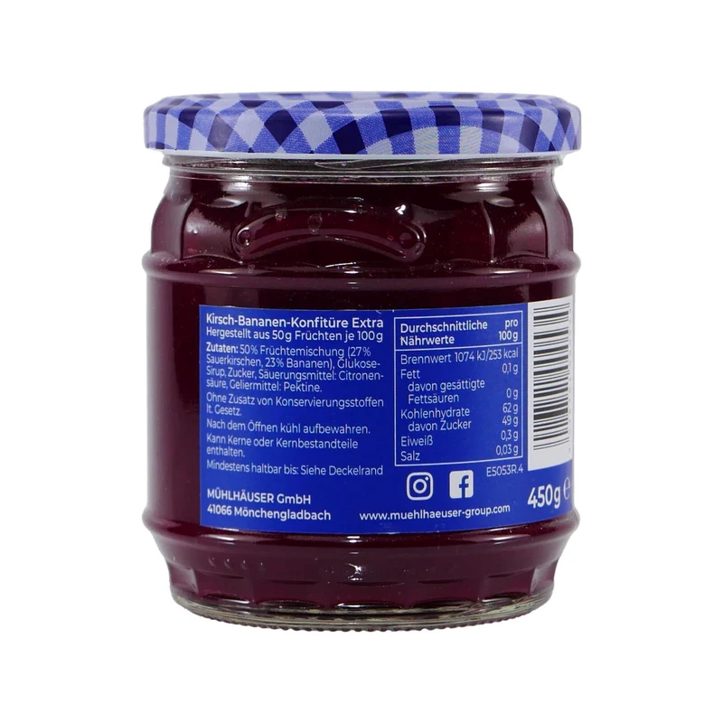 Mühlhäuser Kirsch-Banane Konfitüre (8 x 0,45 Kg)