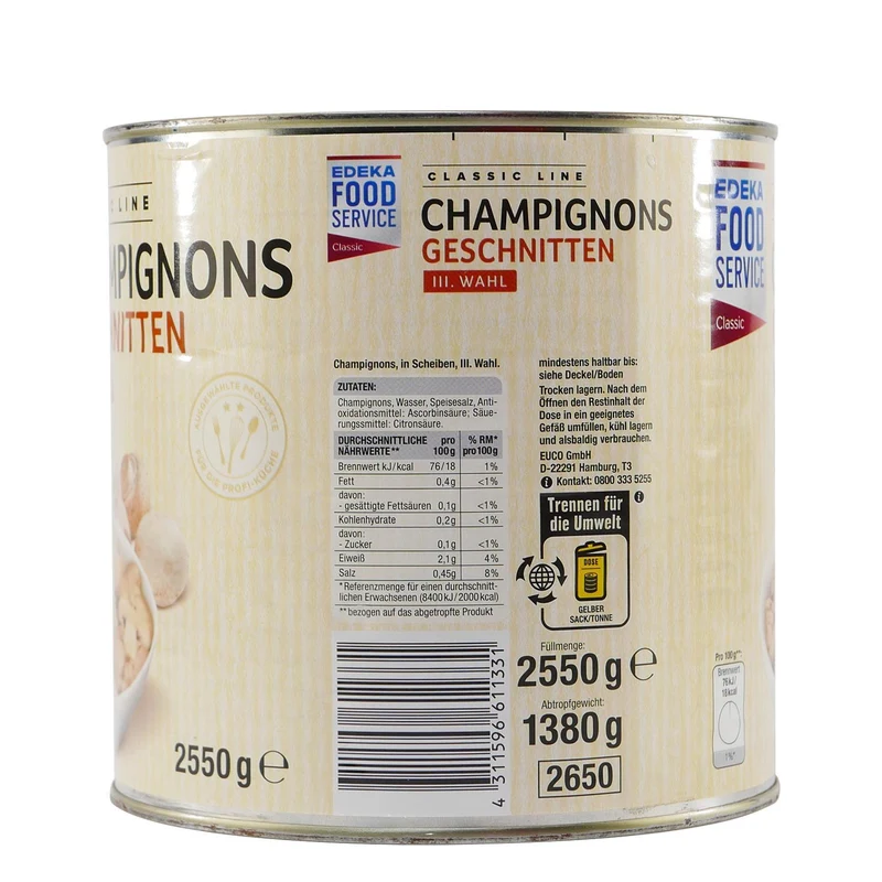 Classic Line Champignons Geschnitten 2,55KG