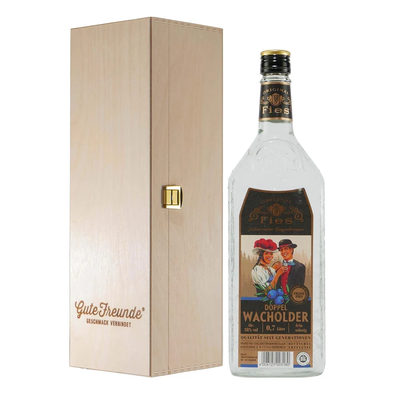 Fies Doppel Wacholder mit Geschenk-Holzkiste