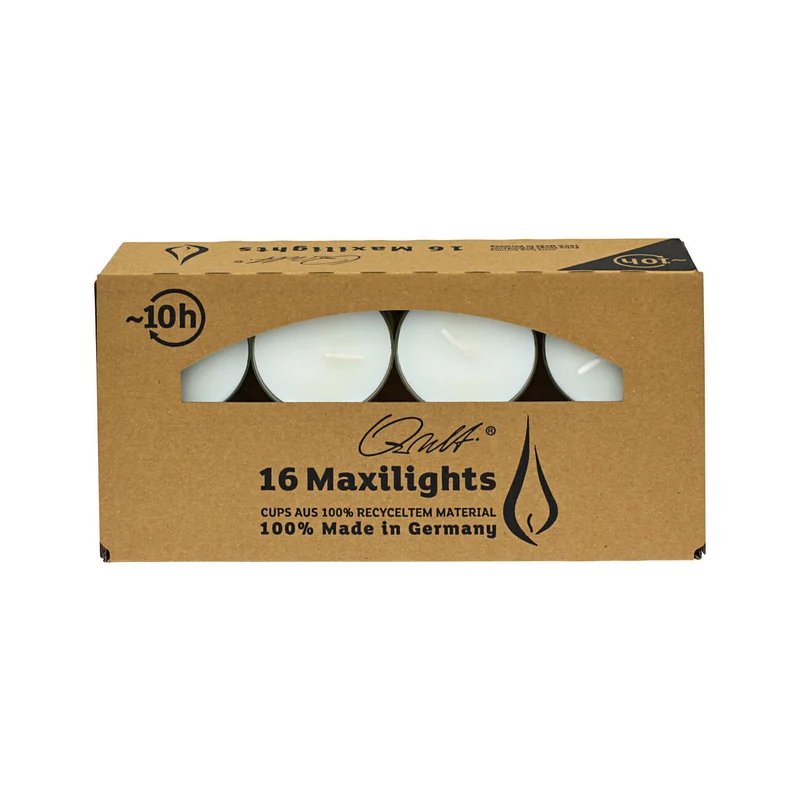Teelichter Maxilights - Brenndauer 10h - Kerzen Wenzel 16x