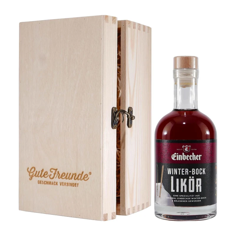 Einbecker Winter-Bock Likör mit Geschenk-Holzkiste